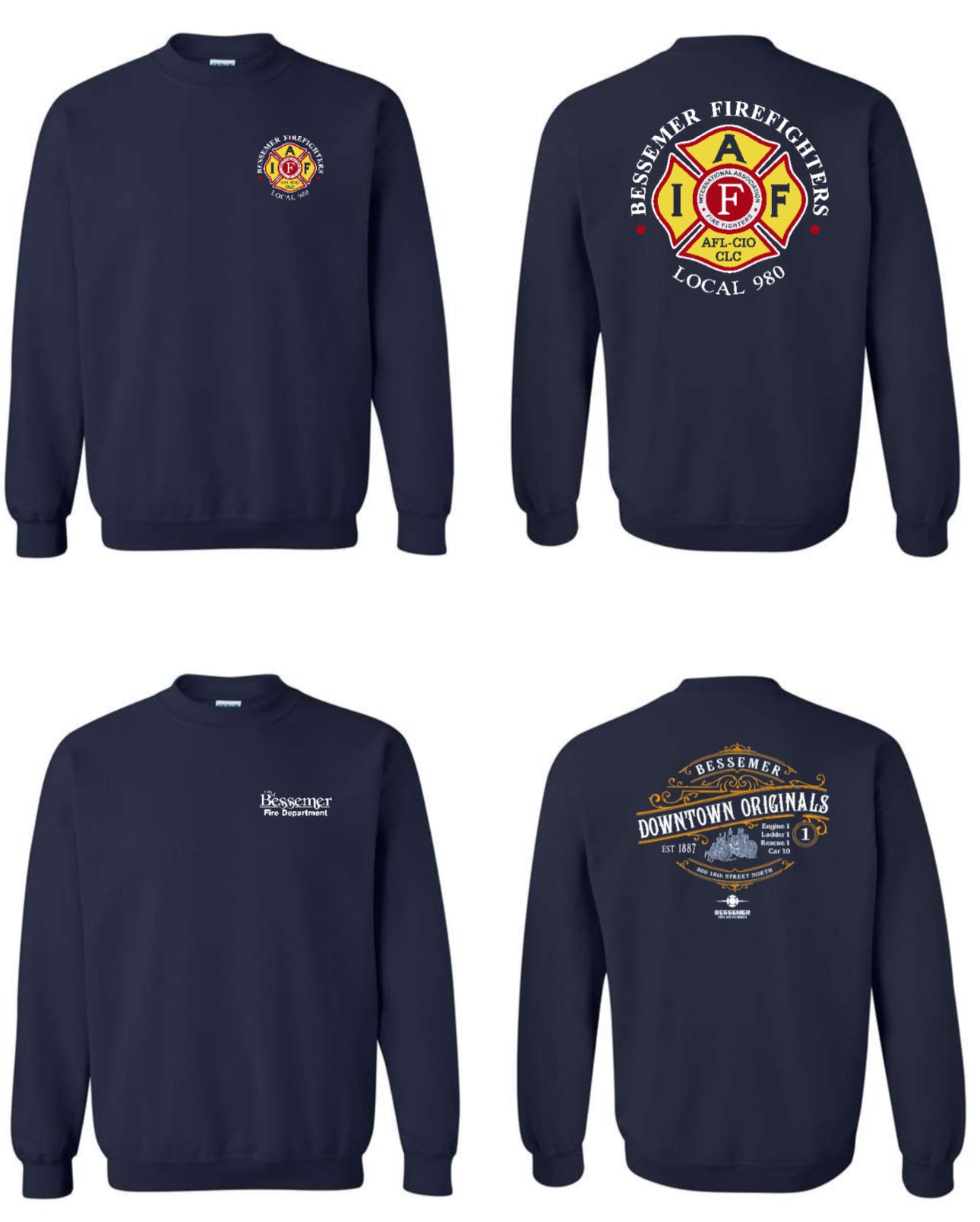 Bessemer - Sweatshirt (Firefighter & Officer City Logo, Heavy Rescue, Local 980 & All Stations)