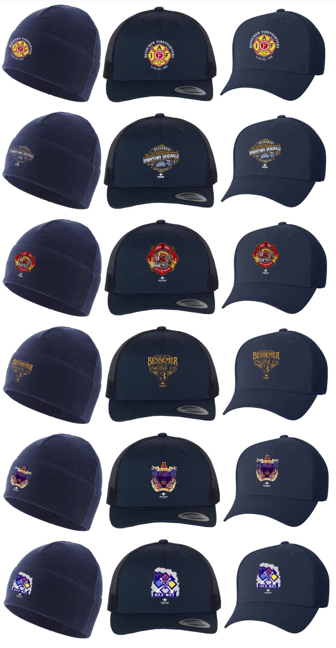 Bessemer - Hats, Beanies, & Blankets, Duffle Bags (Officer City Logo, Heavy Rescue, Local 980 & All Stations) with Embroidery Option