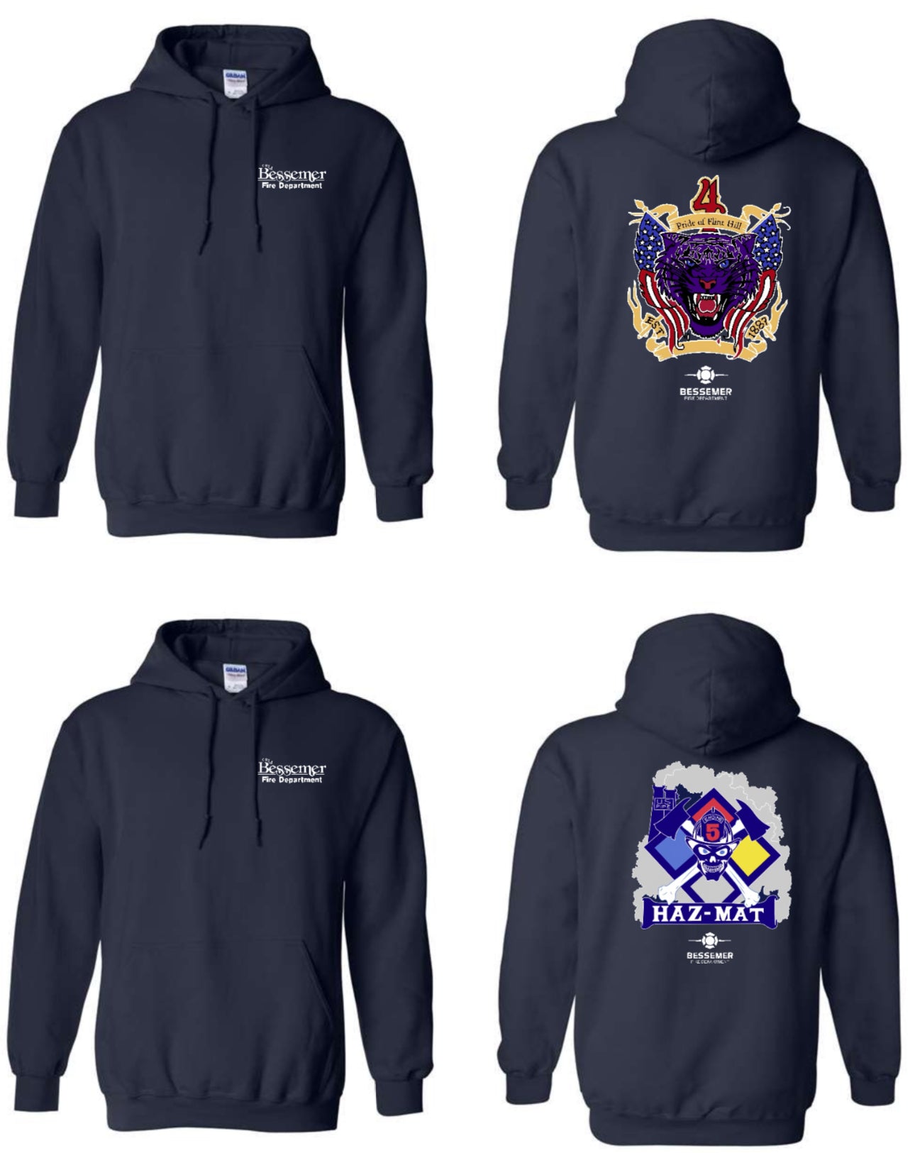 Bessemer - 8oz Gildan Pullover Hoodie (Firefighter & Officer City Logo, Heavy Rescue, Local 980 & All Stations)