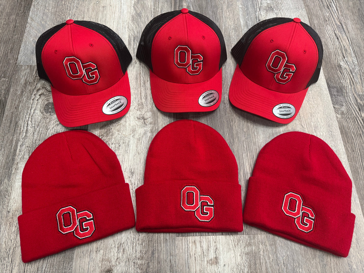 Oak Grove Embroidered SnapBack, Flexfit Flat bill or Beanie