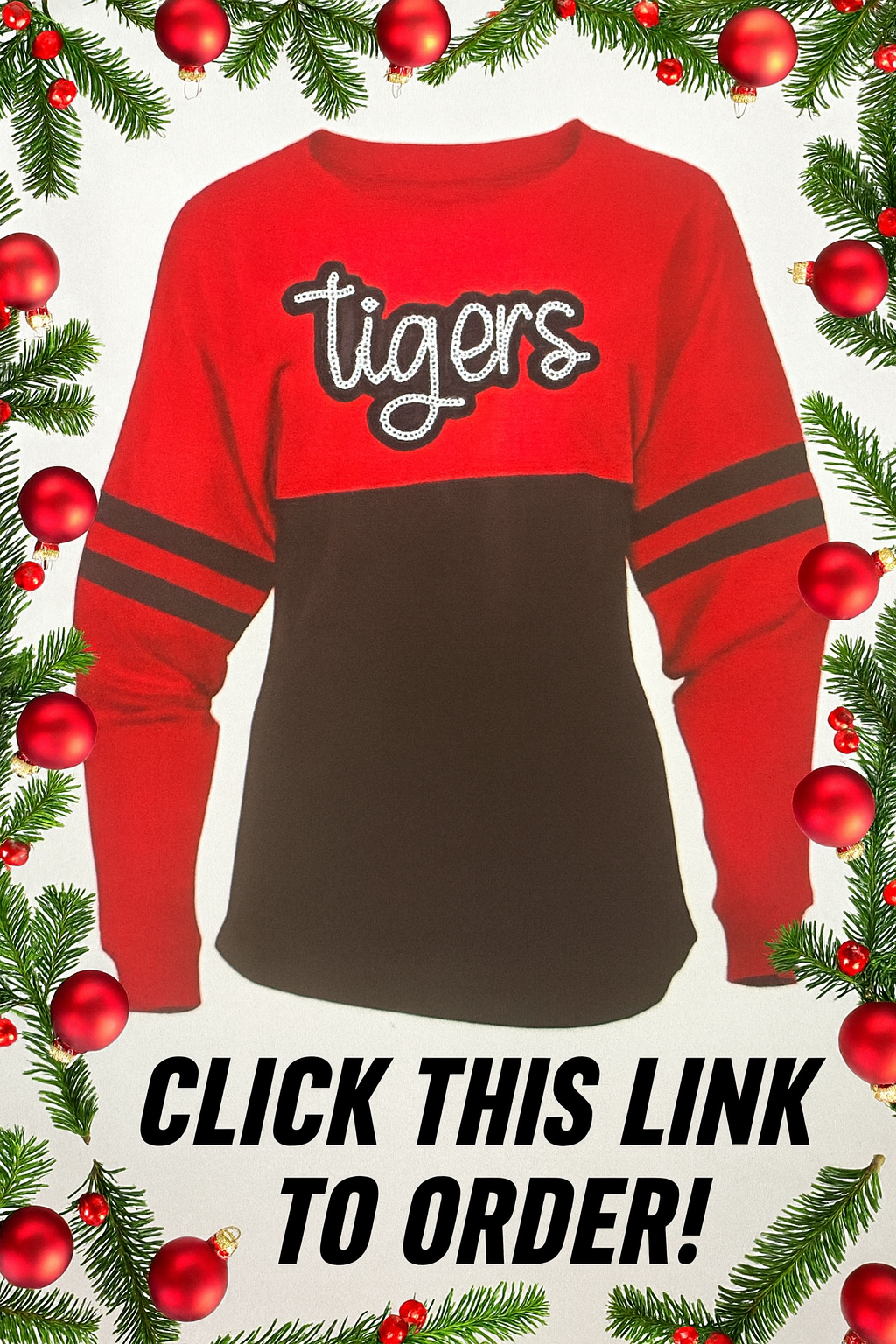 Tigers Women’s Red/Black Pom Pom Tee